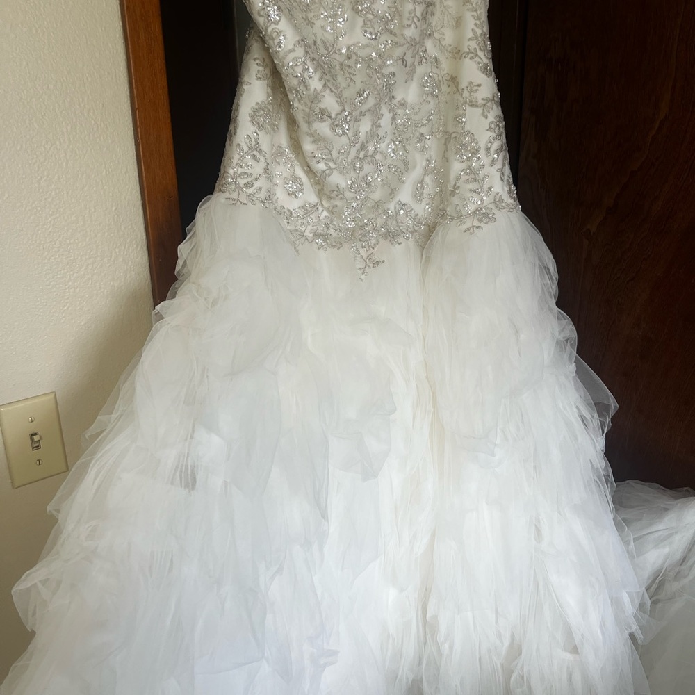 David's Bridal White and Silver wedding gown